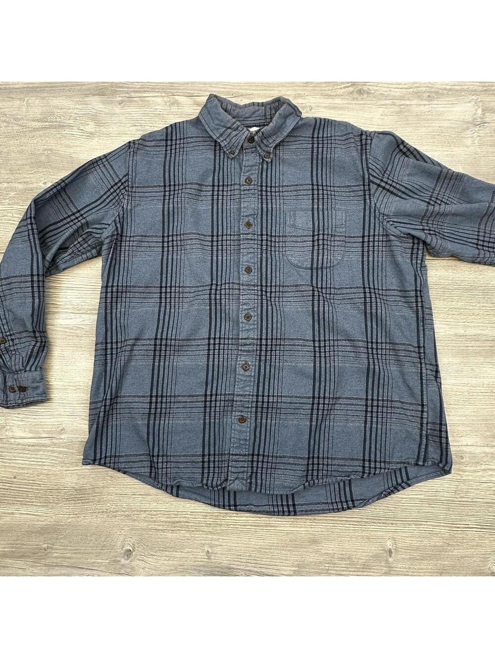 Lands End Blake Shelton Shirt Mens XL Blue Striped Plaid Flannel Button Up